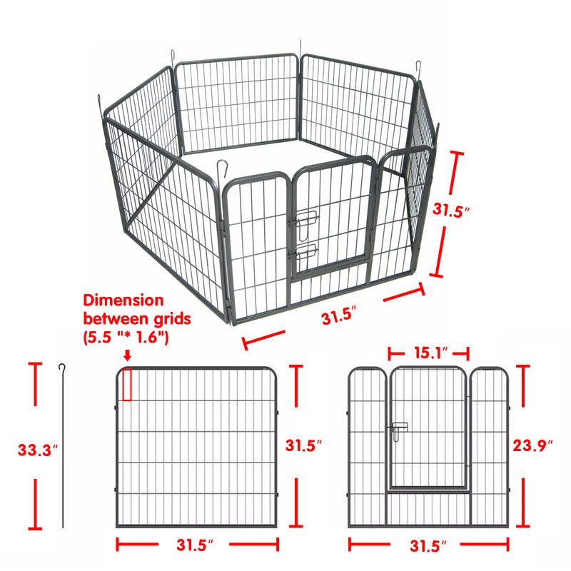 8 Panels Dog Pen Indoor 32" Height x 24" Width RV Dog Exercise Pen